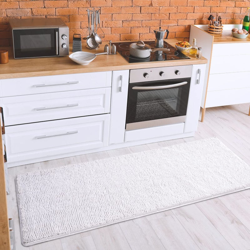 Noahas White Long Bathroom Rugs Runner 24''x60'',Absorbent Non-Slip,Washable Carpet,Soft Plush Chenille Shower Mats,Shaggy Durable Bath Rugs with Rubber Backing - Image 3